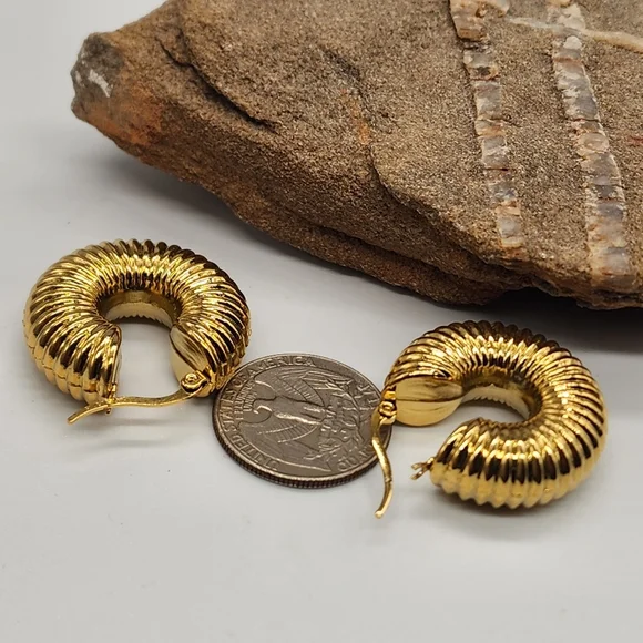 cult gaia 18K Gold plated Lightweight Earrings Chunky Textured Unique Hoop